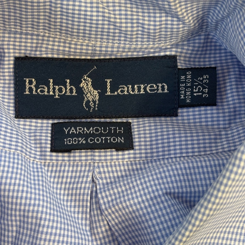 Ralph Lauren Yarmouth Blue Gingham Button Down Shirt Men’s 15.5 34/35 - Picture 7 of 7